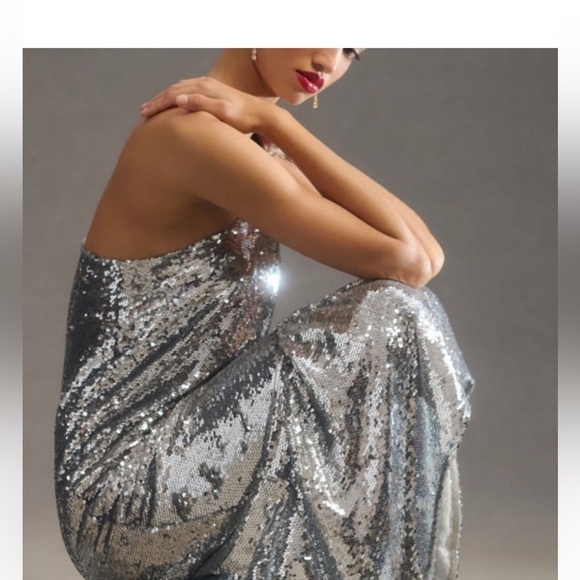 Maeve one shoulder silver sequin midi dress anthropologie - Picture 14 of 14